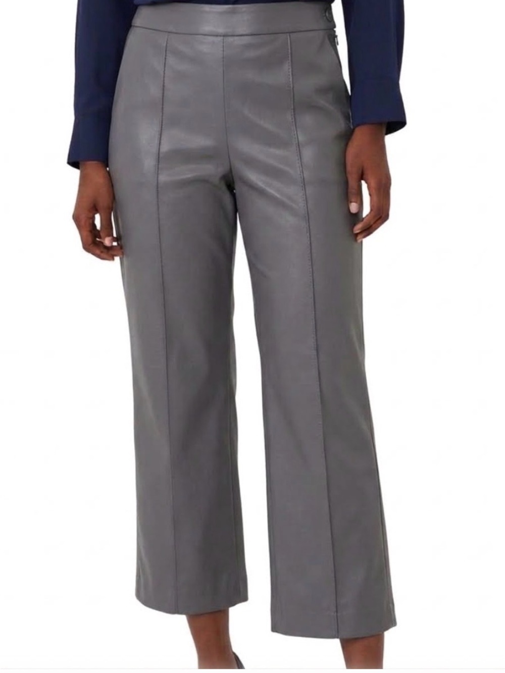 Ann Taylor Grey Faux Leather Cropped Wide-Leg Pants
